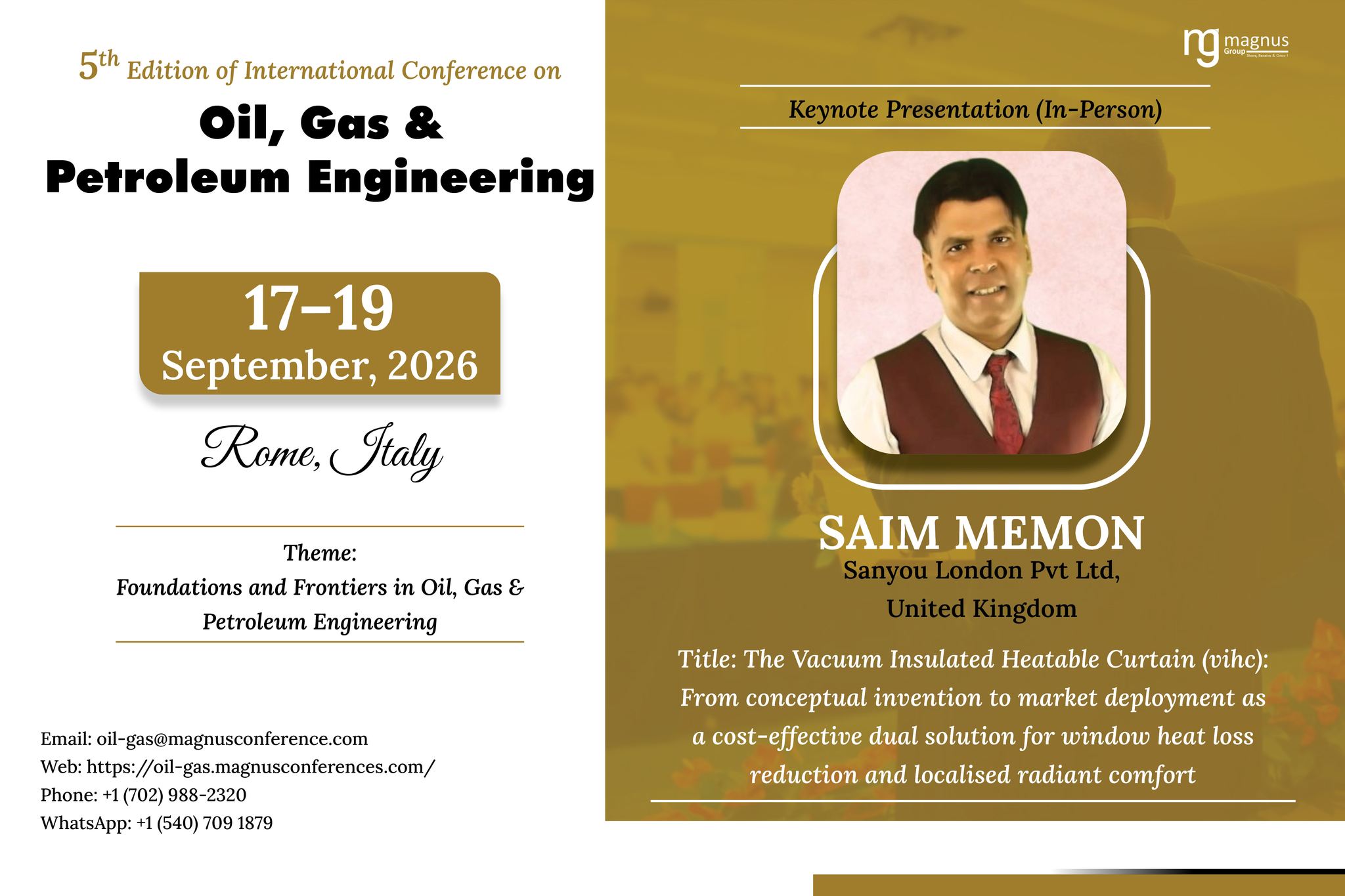 Keynote Speech in Rome Italy at International Conference on Oil, Gas and Petroleum Engineering, GOPE 2026 Dr Saim Memon